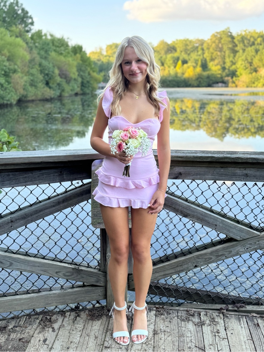 Lucy in the Sky Pale Pink Ruffled Sweetheart Mini Dress